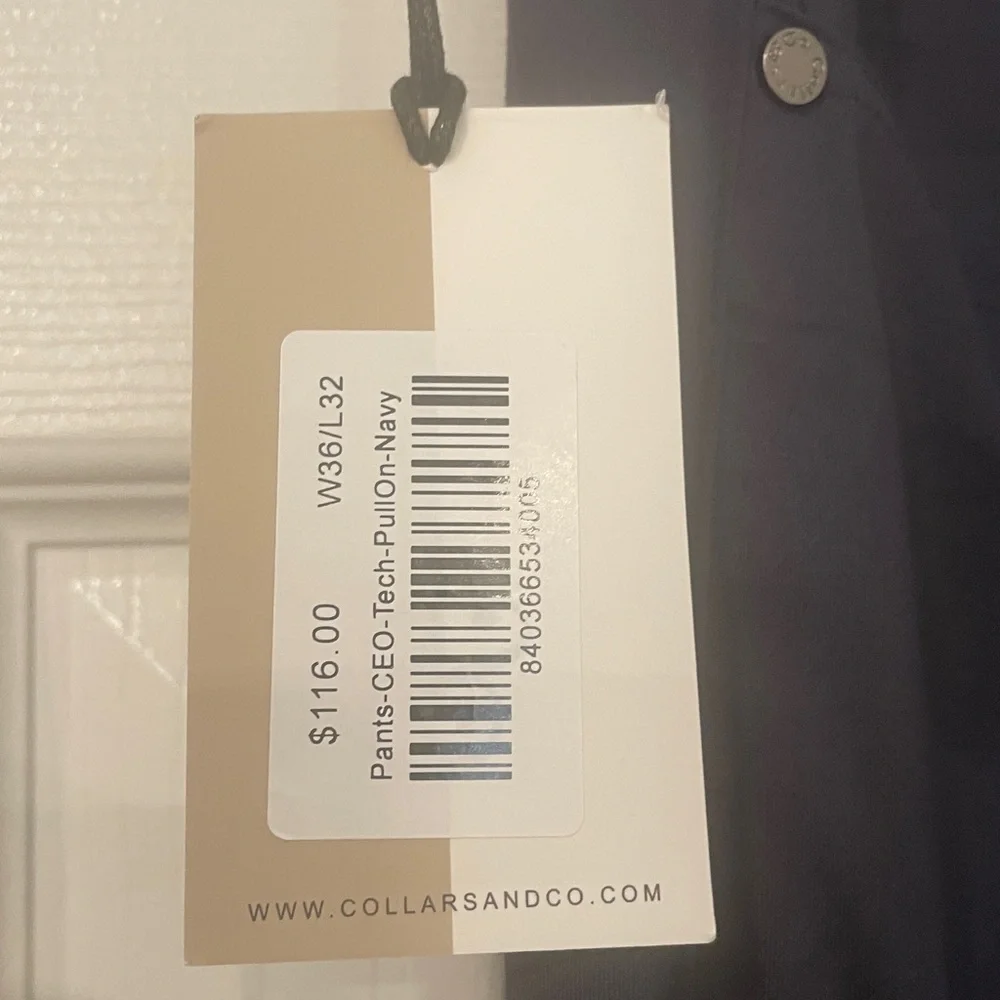 New Collars & Co CEO Tech Pull-On Performance Pants in beige 38/30 nwt